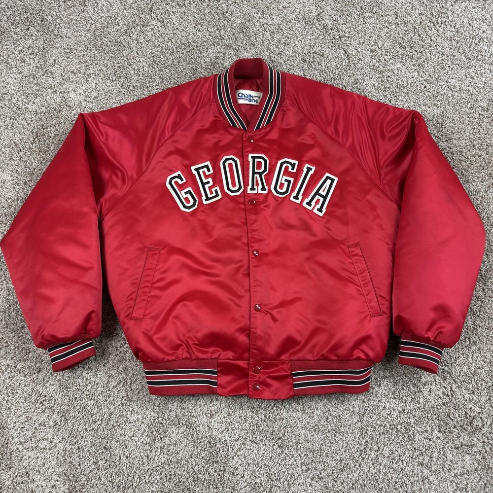 Vintage Georgia Bulldogs Jacket Mens XL Red Satin NCAA Football Chalk Line USA